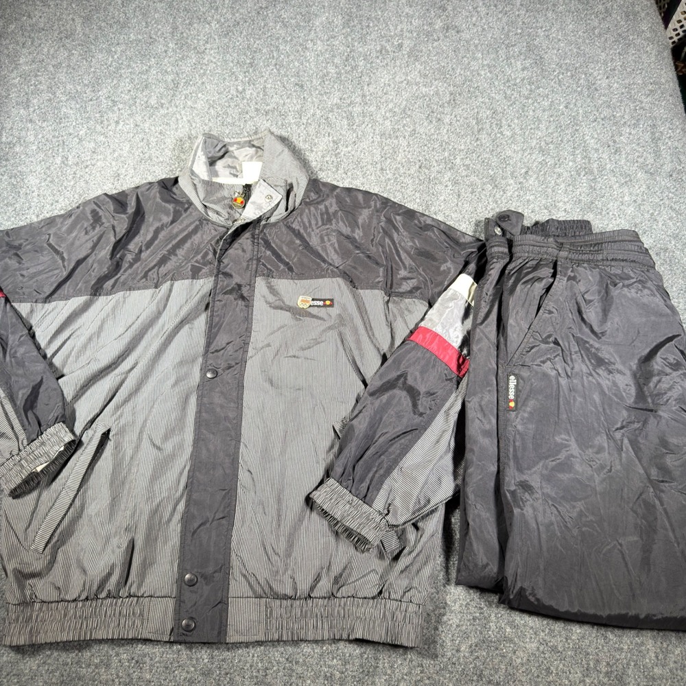 Ellesse Vintage USA 88 Olympics Tracksuit Set Mens XL Gray Black w/ Pin
